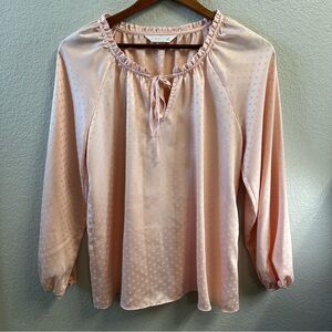 LC Lauren Conrad Polka Dot Blouse in Light Pink with ruffle neck and tie